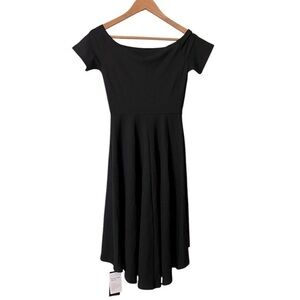 NWT SARIN MATHEWS Black Knit Ballet Neck Short Sleeve High Low Dress, XS